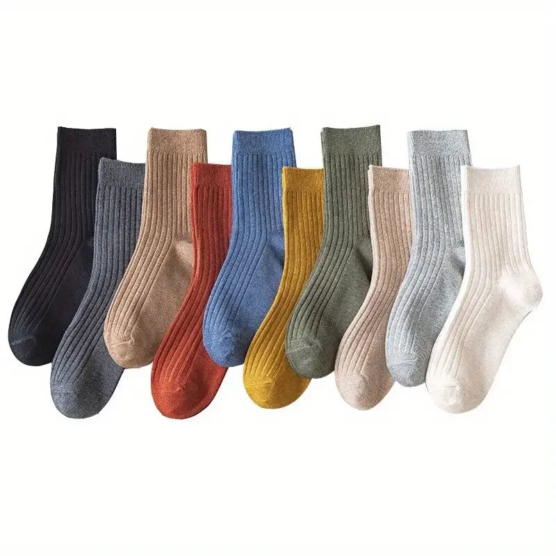 5/10 Pairs of Vibrant Mixed Color Striped Comfort Crew Socks - Soft, Breathable, Classic Casual Daily Wear