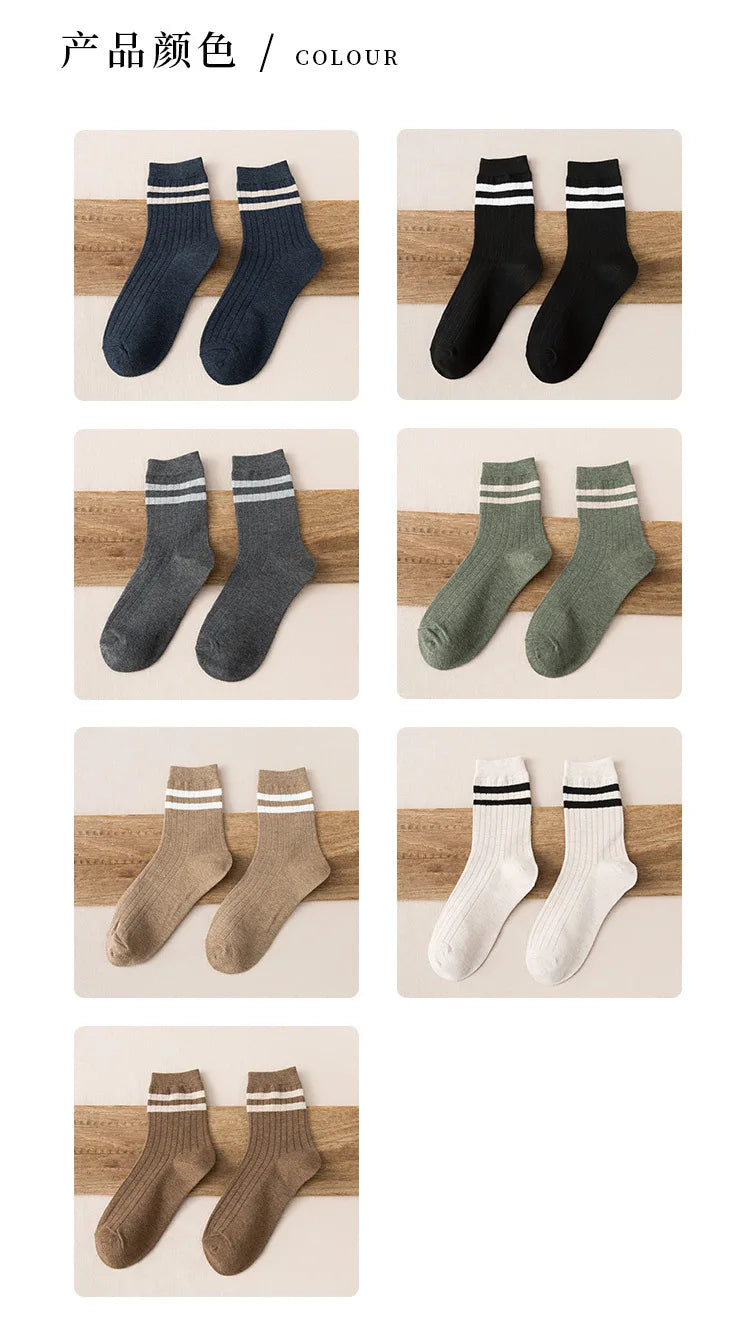 Men Socks 100 Cotton Fashion Black White Stripe Crew Mens Sock Sports High Skateboard Streetwear Happy Long Sox Short Crew Socks