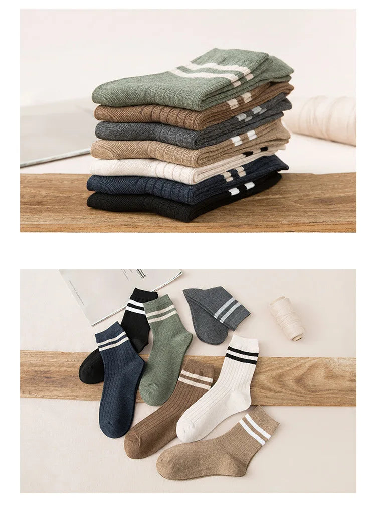 Men Socks 100 Cotton Fashion Black White Stripe Crew Mens Sock Sports High Skateboard Streetwear Happy Long Sox Short Crew Socks