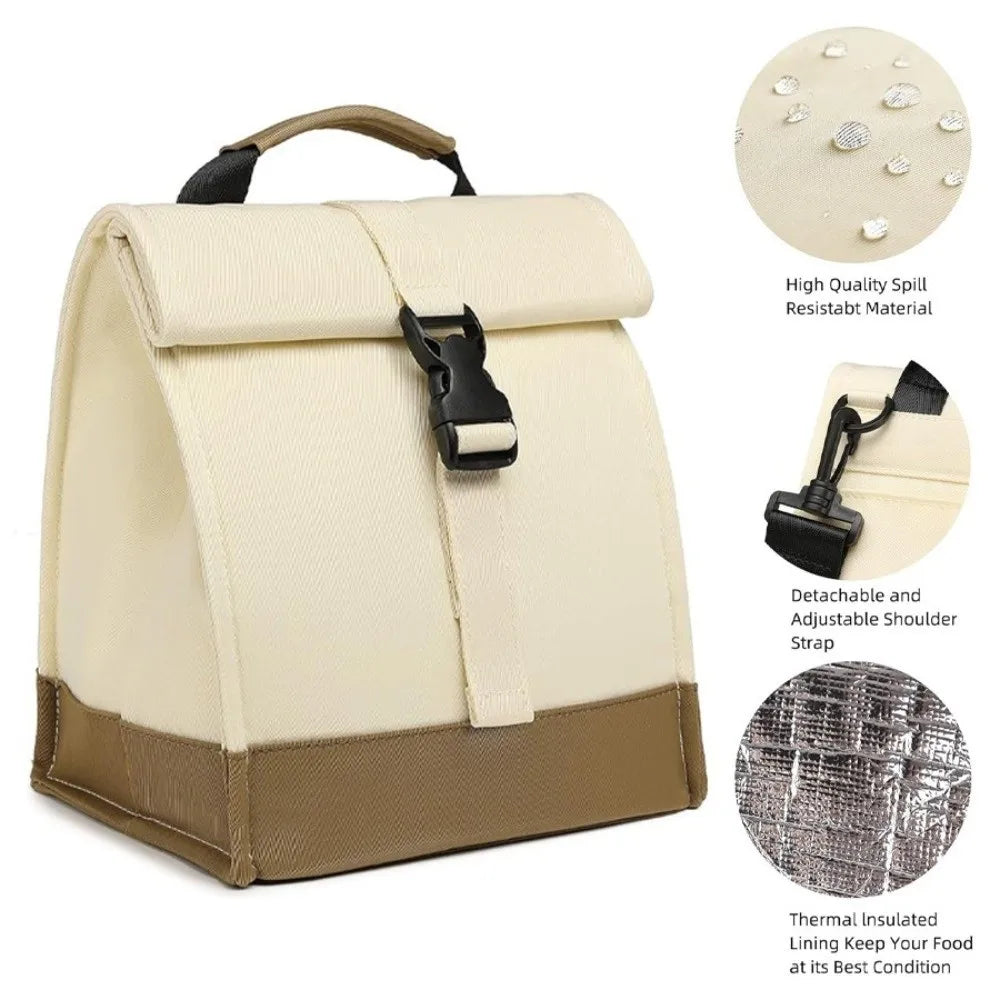 Adjustable Shoulder Strap Insulated Lunch Bag Lightweight Roll Top Collapsible Cooler Lunch Bags Shock-resistant Portable