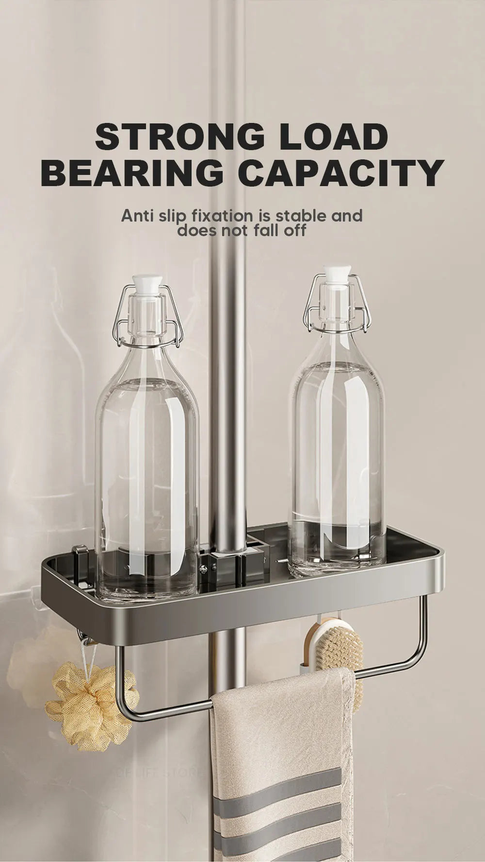 1/2PCS Punch-Free Shower Caddy With Towel Rod Bathroom Shelf Shampoo Soap Holder Shower Tray For Toilet Bathroom Organizer