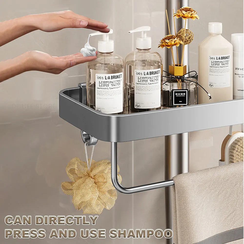 1/2PCS Punch-Free Shower Caddy With Towel Rod Bathroom Shelf Shampoo Soap Holder Shower Tray For Toilet Bathroom Organizer