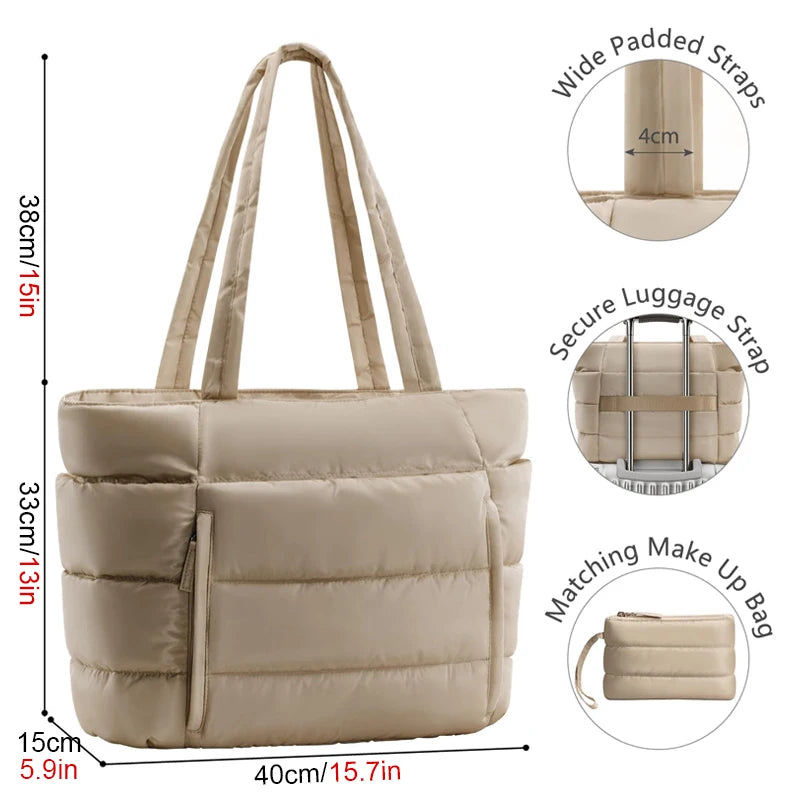 Tote Bag for Women, Lightweight Puffy Tote Bag with Compartments Shoulder Bag Handbag for Travel, Work, Gym
