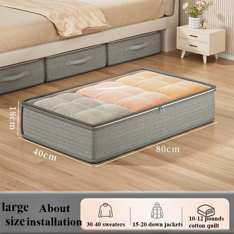 Large Under-Bed Storage Boxes,Stackable Durable Non-Woven Fabric Clothes Organizer Bins , for Bedroom Wardrobe Organization
