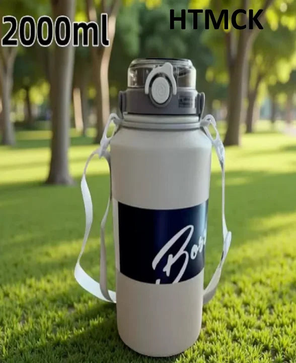 2L/ 67.63oz Large Capacity Stainless Steel Insulated Tumbler with Handle, Ice-Keeping and Thermal Straw, Sports Water Bottle
