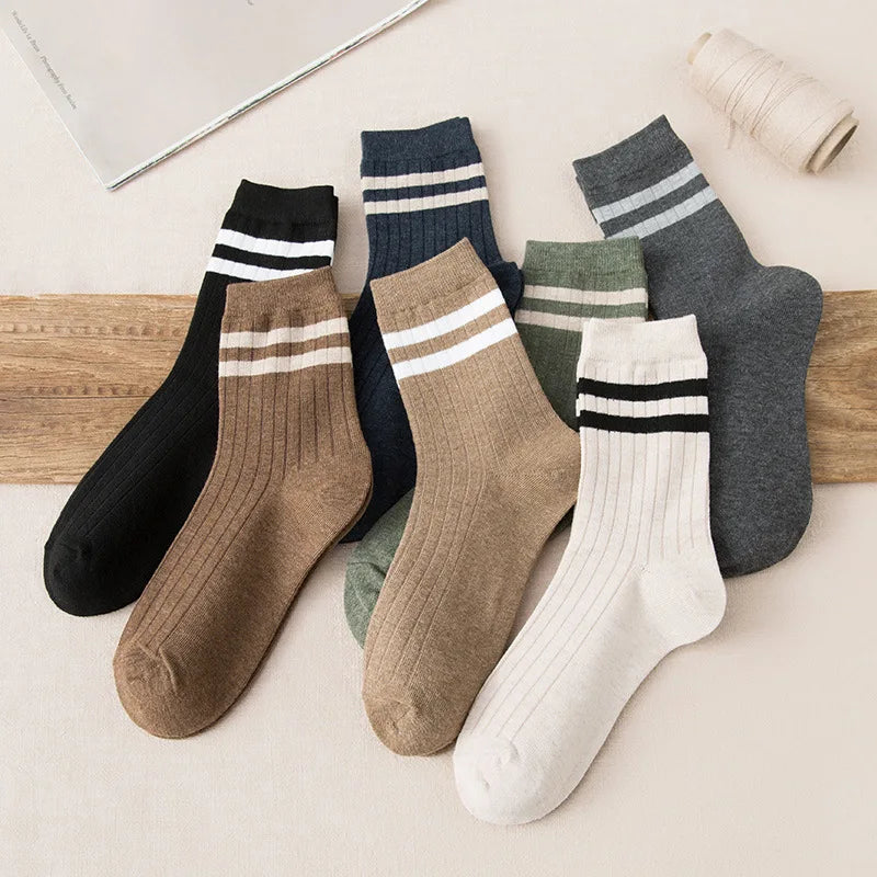 Men Socks 100 Cotton Fashion Black White Stripe Crew Mens Sock Sports High Skateboard Streetwear Happy Long Sox Short Crew Socks