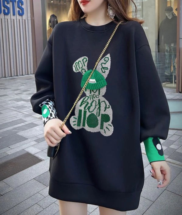 Sweatshirt for Women BlackGraphic Long  Woman Tops Loose Embroidered Pullover Baggy Korean Popular Clothes Emo New in 2025 Trend