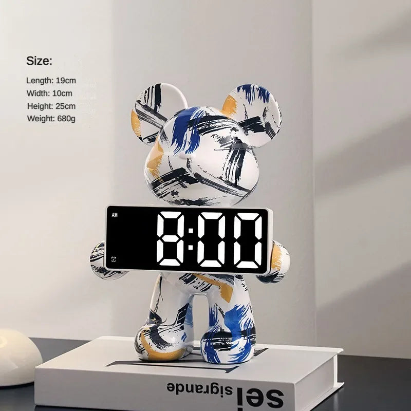 Digital Desk Clock Bear Desktop LED Nordic Electronic Table Clock Display Luxury Clocks Bedroom Aesthetic Decoration Room Gift