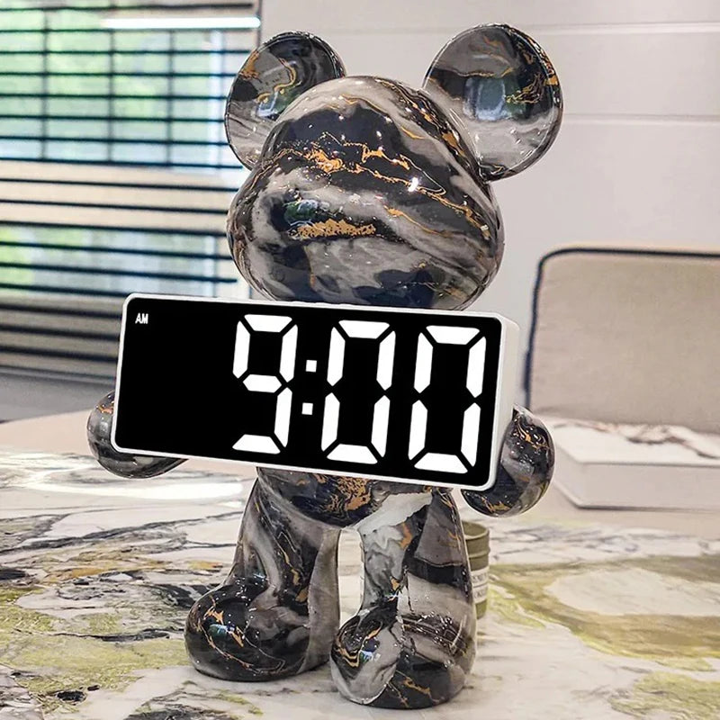 Digital Desk Clock Bear Desktop LED Nordic Electronic Table Clock Display Luxury Clocks Bedroom Aesthetic Decoration Room Gift