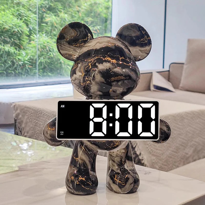 Digital Desk Clock Bear Desktop LED Nordic Electronic Table Clock Display Luxury Clocks Bedroom Aesthetic Decoration Room Gift