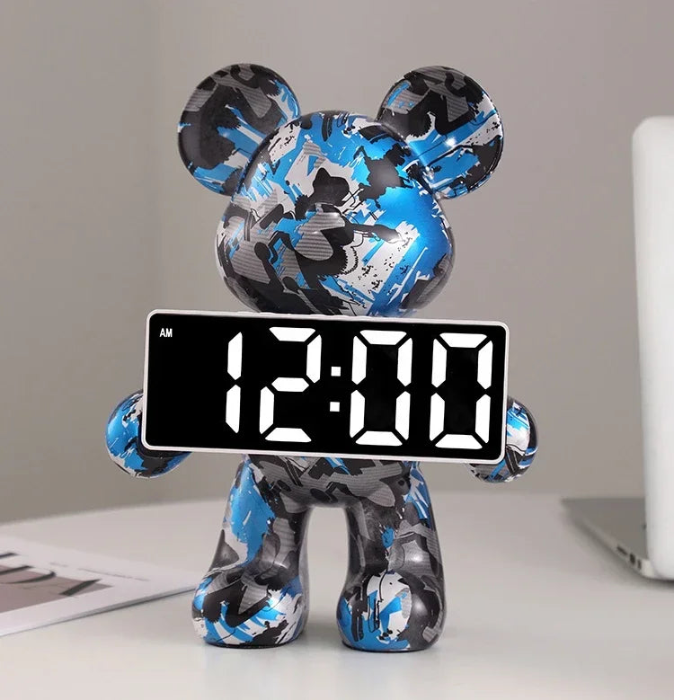 Digital Desk Clock Bear Desktop LED Nordic Electronic Table Clock Display Luxury Clocks Bedroom Aesthetic Decoration Room Gift