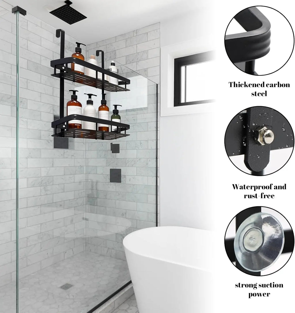 Shower Caddy Hanging 2 Tier Over Door Shower Shelf Bathroom Storage Rack No Drill for Shampoo and Razor Soap Bathroom Storage