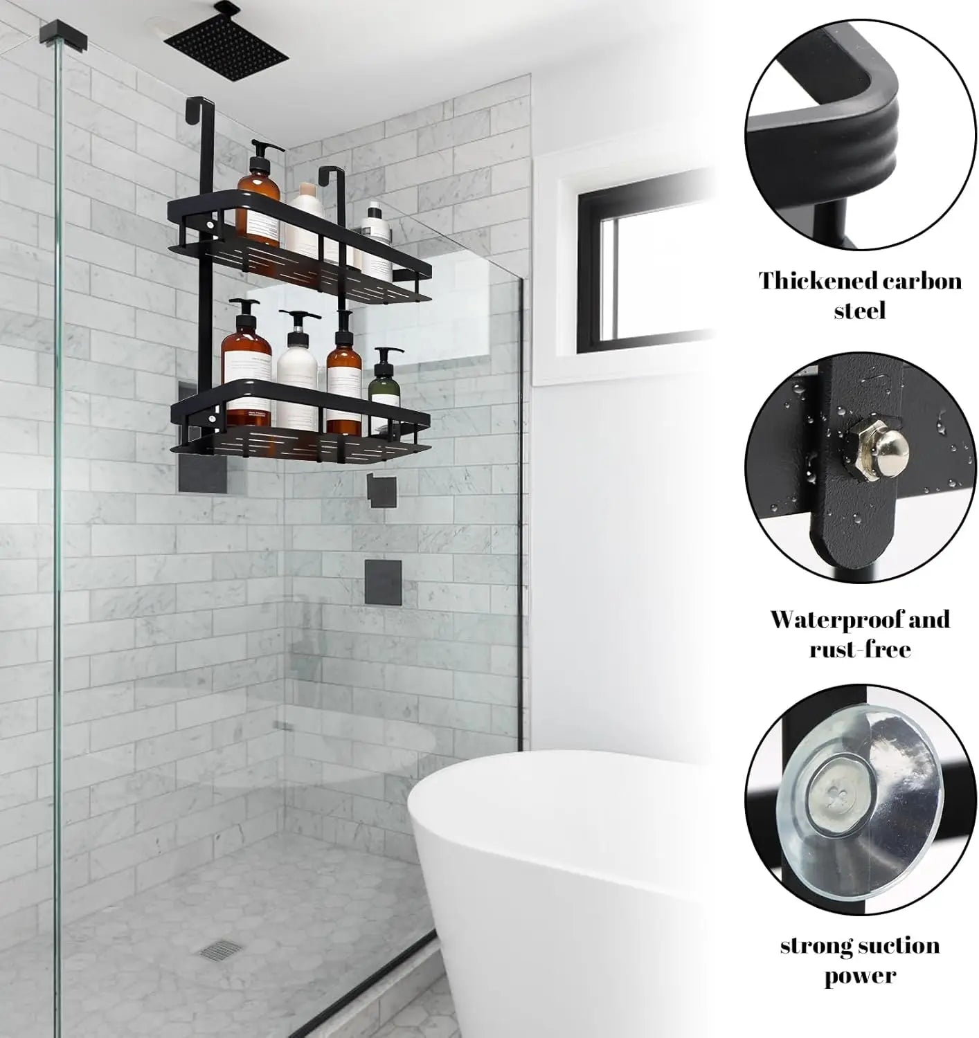 Shower Caddy Hanging 2 Tier Over Door Shower Shelf Bathroom Storage Rack No Drill for Shampoo and Razor Soap Bathroom Storage