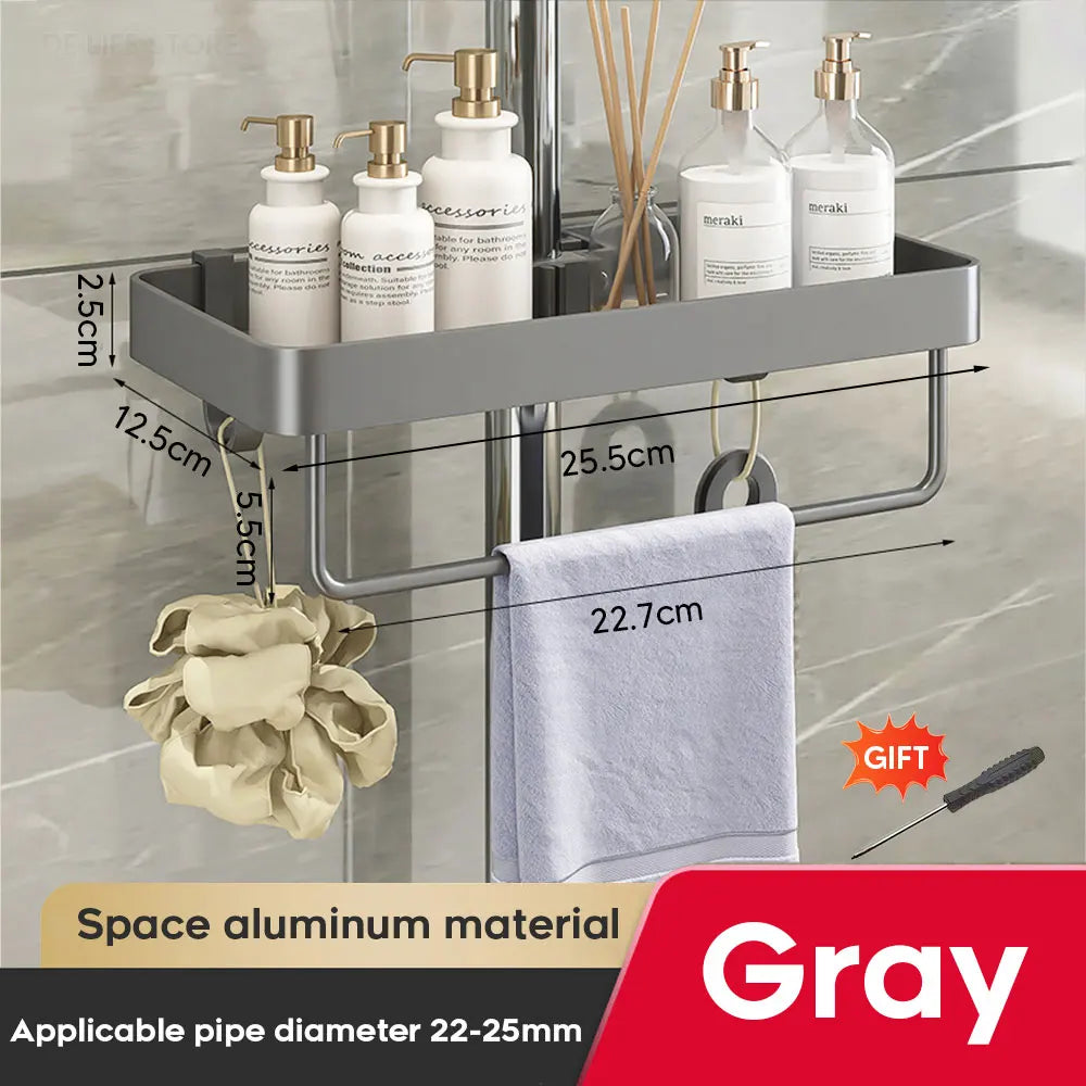 1/2PCS Punch-Free Shower Caddy With Towel Rod Bathroom Shelf Shampoo Soap Holder Shower Tray For Toilet Bathroom Organizer