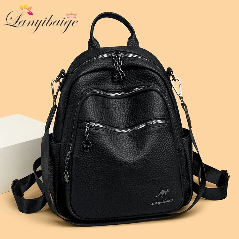 2025 Waterproof Leather Women Backpack Anti-theft Backpacks Shoulder Bags for Teenager Girls Large Capacity Travel School Bag