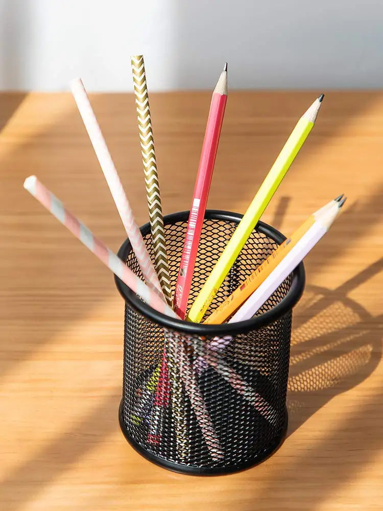 Container Desk Organizer Container Black Desktop Metal Pen Holders Mesh Pencil Cup Pen Case