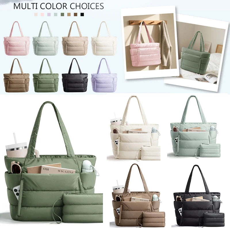 Tote Bag for Women, Lightweight Puffy Tote Bag with Compartments Shoulder Bag Handbag for Travel, Work, Gym