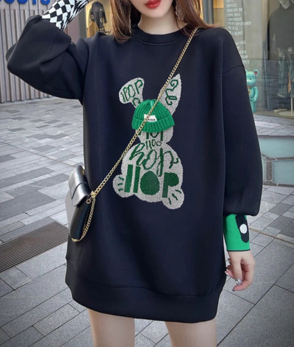Sweatshirt for Women BlackGraphic Long  Woman Tops Loose Embroidered Pullover Baggy Korean Popular Clothes Emo New in 2025 Trend