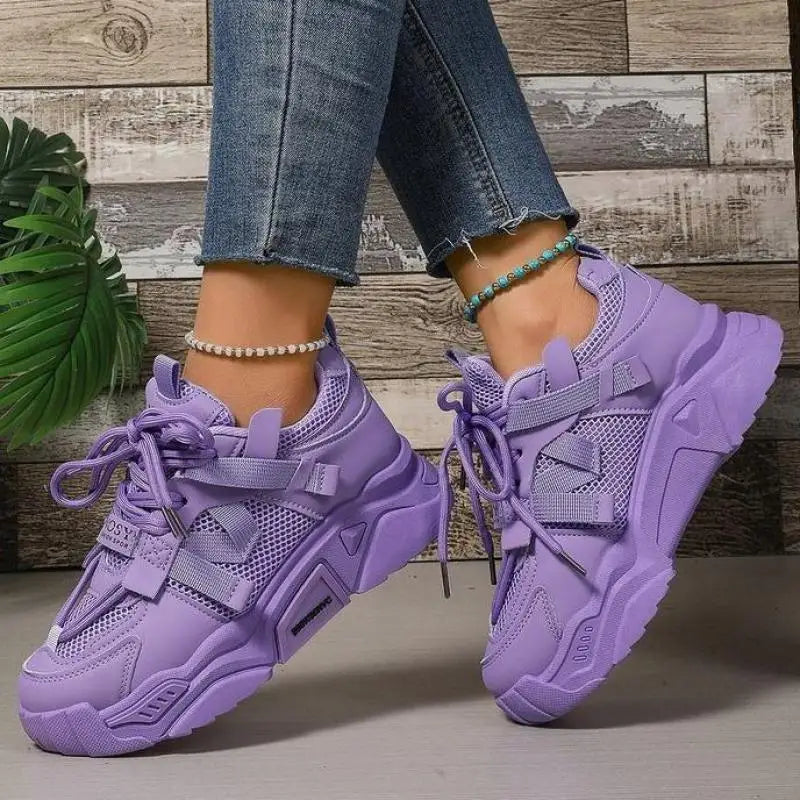 Purple Platform Sneakers for Women Breathable Mesh Casual Shoes White Thick Sole Sneakers Woman Luxury Designer Women Sneakers