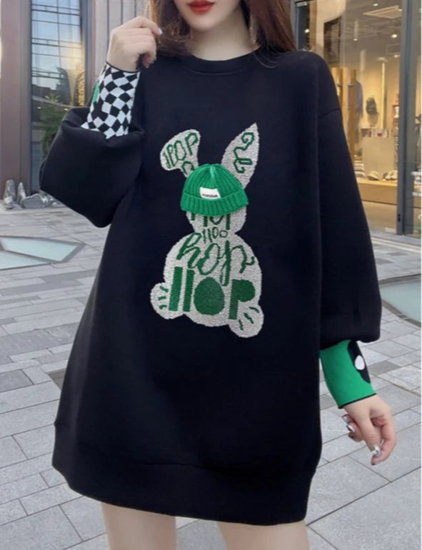 Sweatshirt for Women BlackGraphic Long  Woman Tops Loose Embroidered Pullover Baggy Korean Popular Clothes Emo New in 2025 Trend