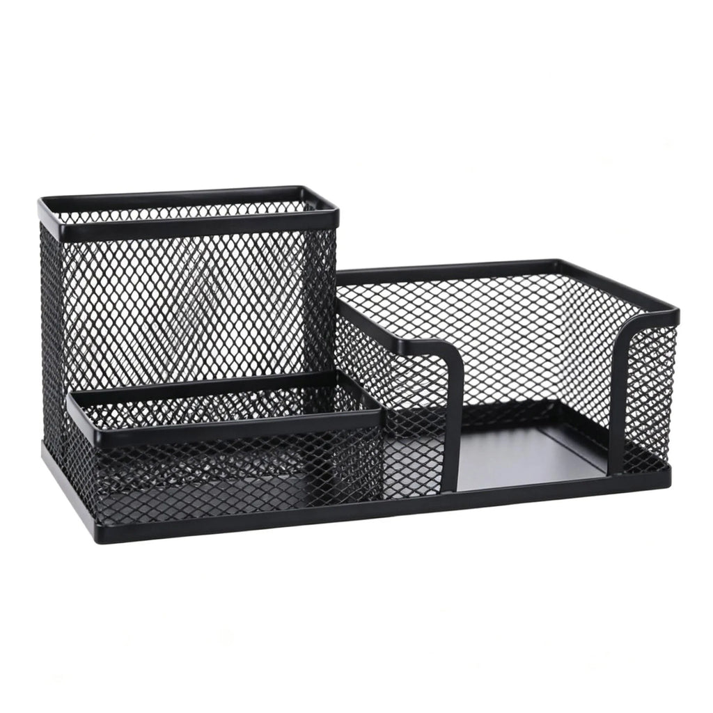 Mesh Pen Holder Desk Organizers Pencil Holder for Desk Black 3 Compartments Metal Office Supply