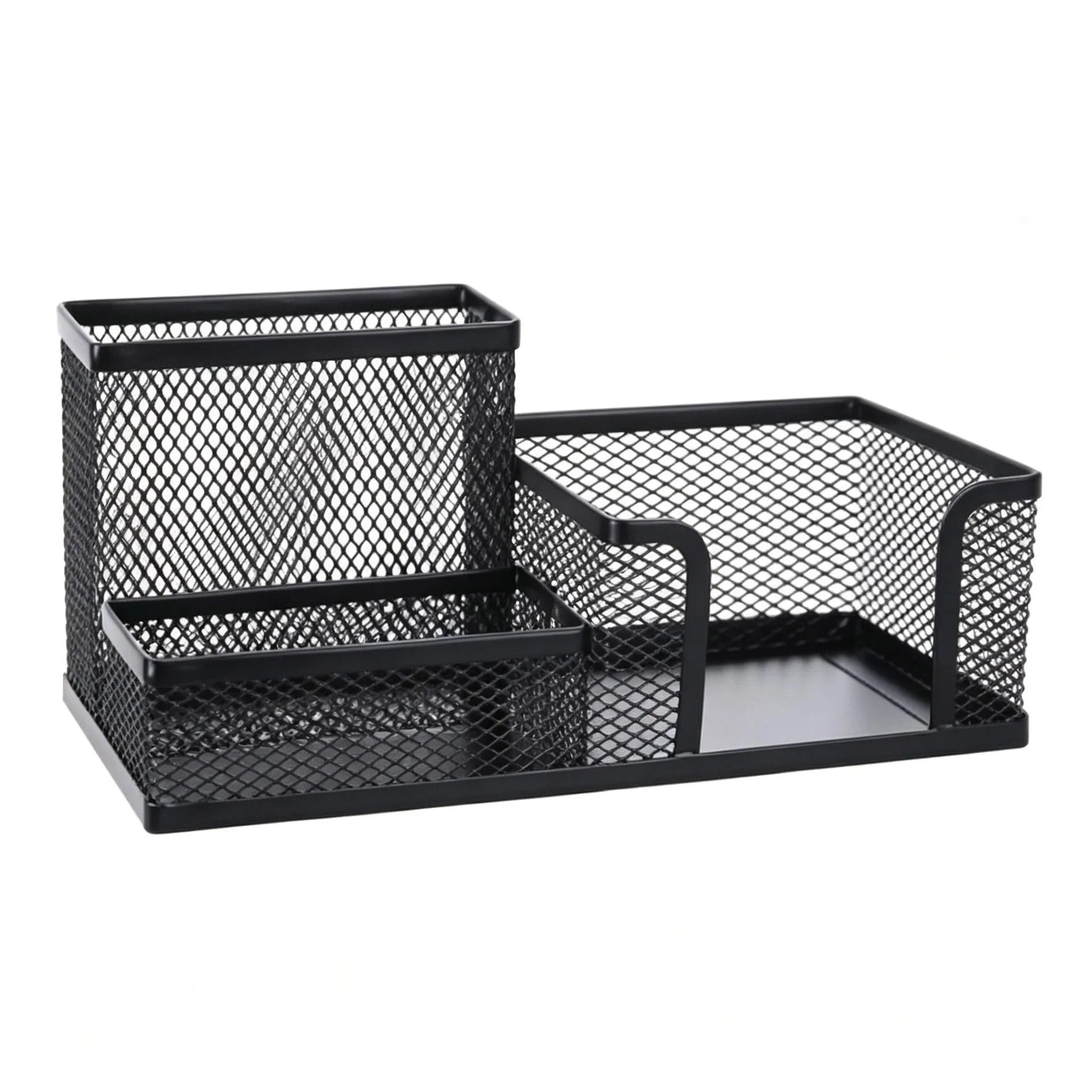 Mesh Pen Holder Desk Organizers Pencil Holder for Desk Black 3 Compartments Metal Office Supply