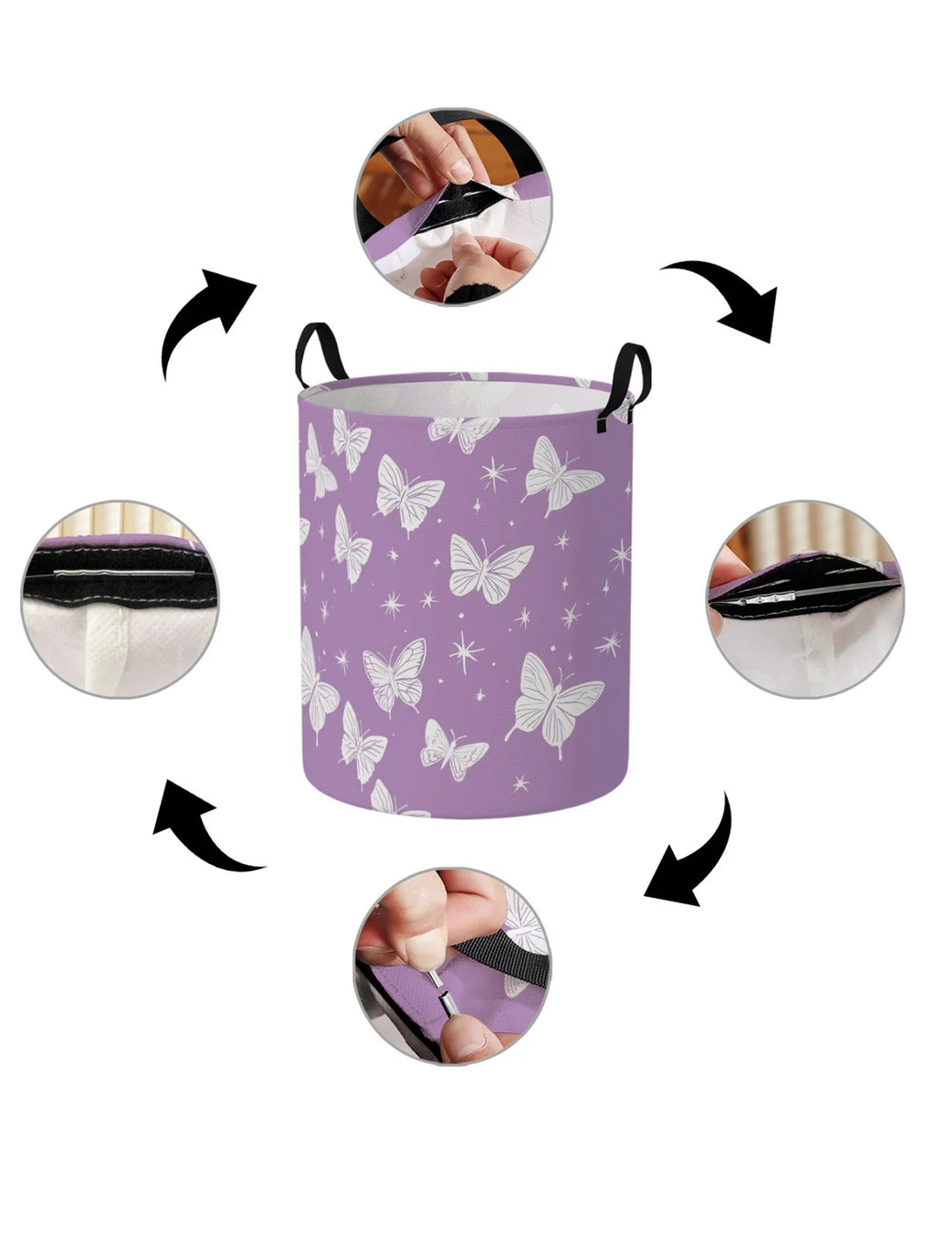 Butterfly pattern printed circular storage box, suitable for storing clothes and books, convenient for laundry baskets