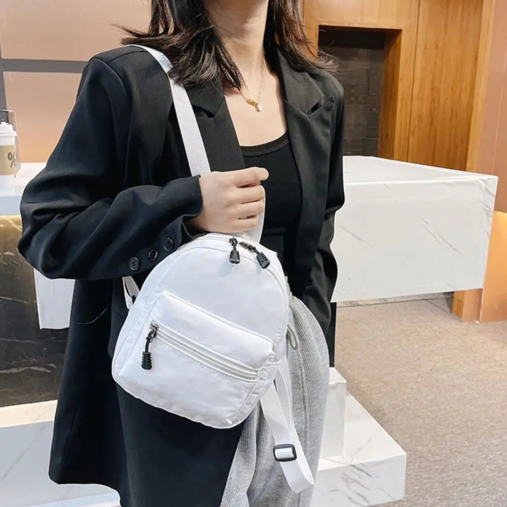 Teen Girls Casual Nylon Female Bag Mini Backpacks White Rucksack Small School Bags