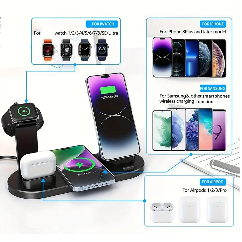 Universal Wireless Charging Station for iPhone17 16, 15, 14, 13, 12, 11 Pro Max/Pro/Mini/Plus & for AirPods Pro 2 - Quick Charge