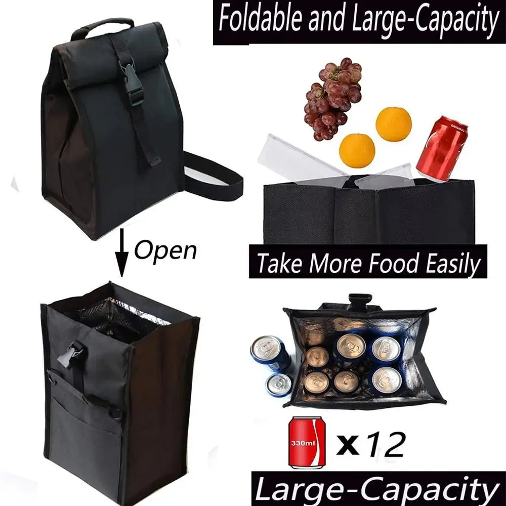 Adjustable Shoulder Strap Insulated Lunch Bag Lightweight Roll Top Collapsible Cooler Lunch Bags Shock-resistant Portable