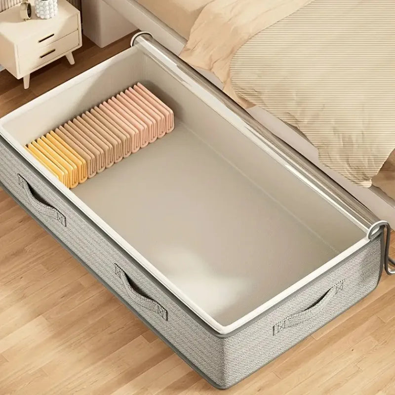 Large Under-Bed Storage Boxes,Stackable Durable Non-Woven Fabric Clothes Organizer Bins , for Bedroom Wardrobe Organization