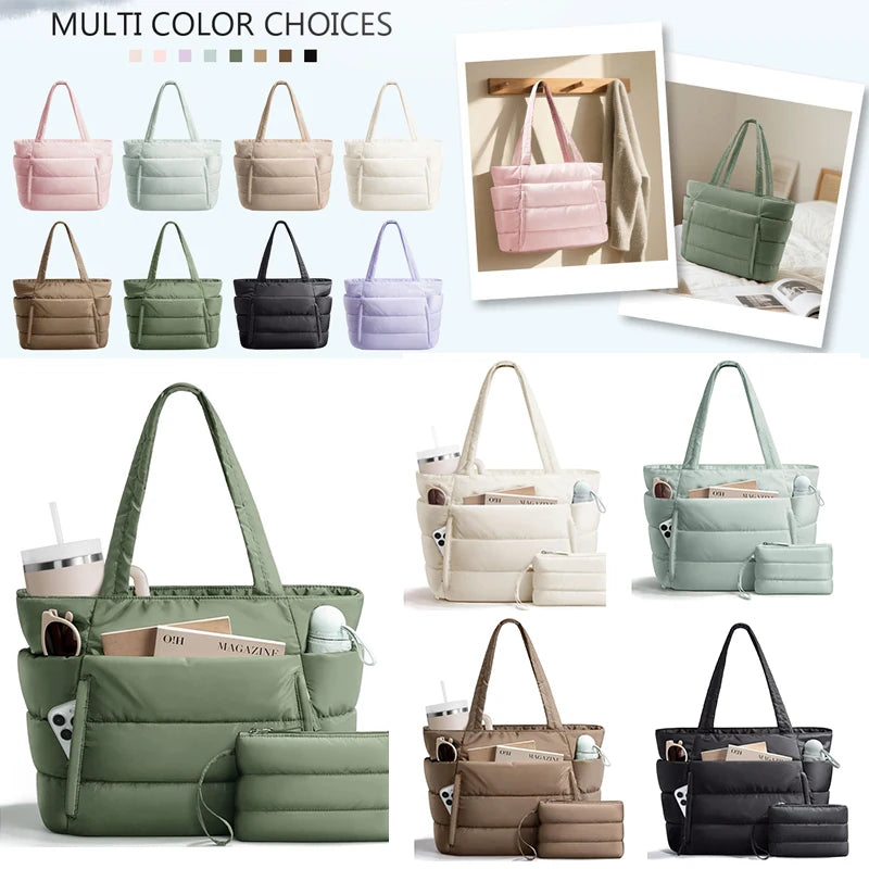 Tote Bag for Women, Lightweight Puffy Tote Bag with Compartments Shoulder Bag Handbag for Travel, Work, Gym