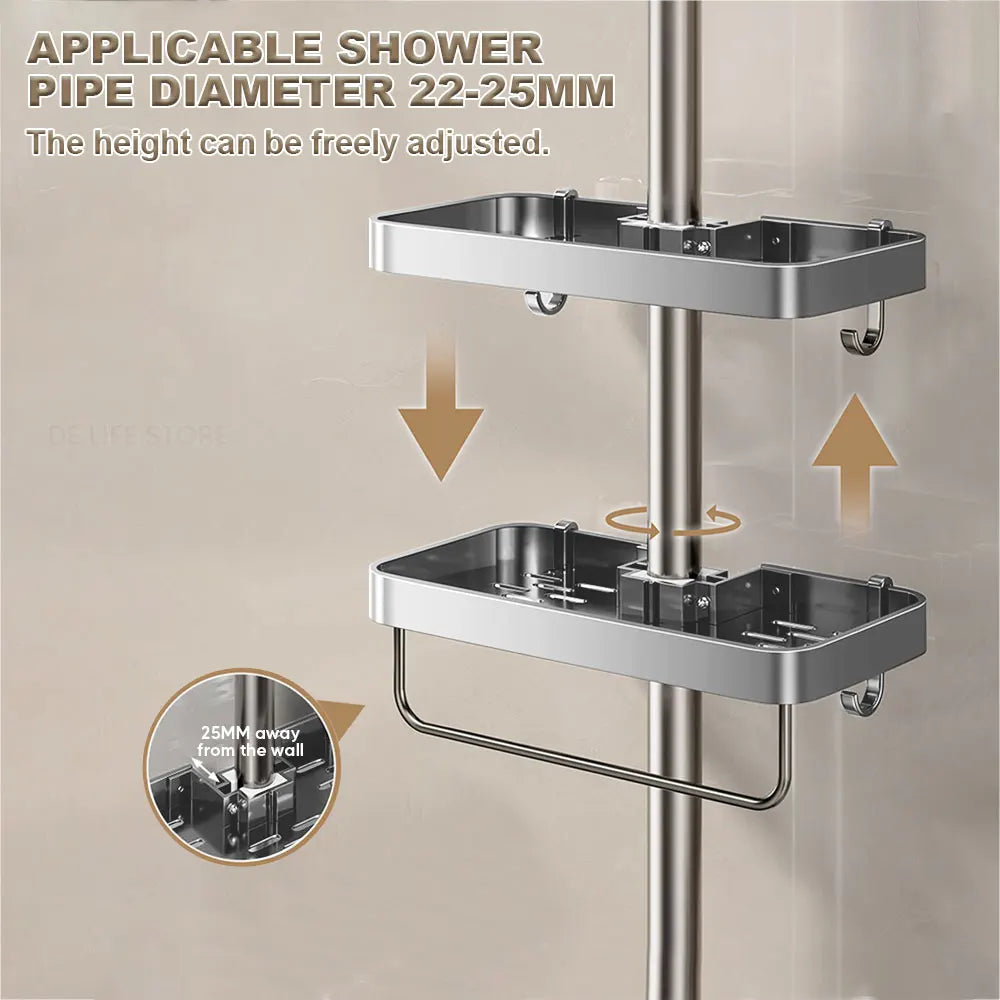 1/2PCS Punch-Free Shower Caddy With Towel Rod Bathroom Shelf Shampoo Soap Holder Shower Tray For Toilet Bathroom Organizer