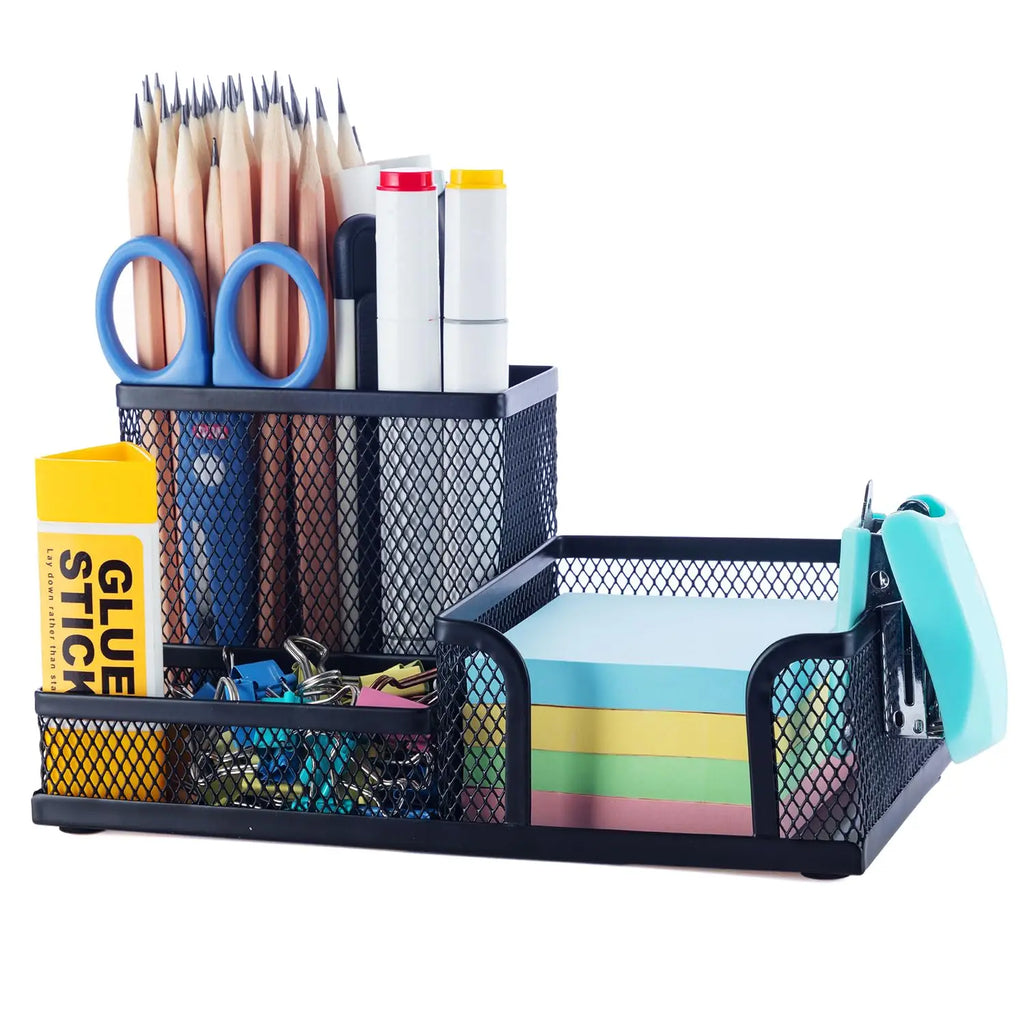 Mesh Pen Holder Desk Organizers Pencil Holder for Desk Black 3 Compartments Metal Office Supply