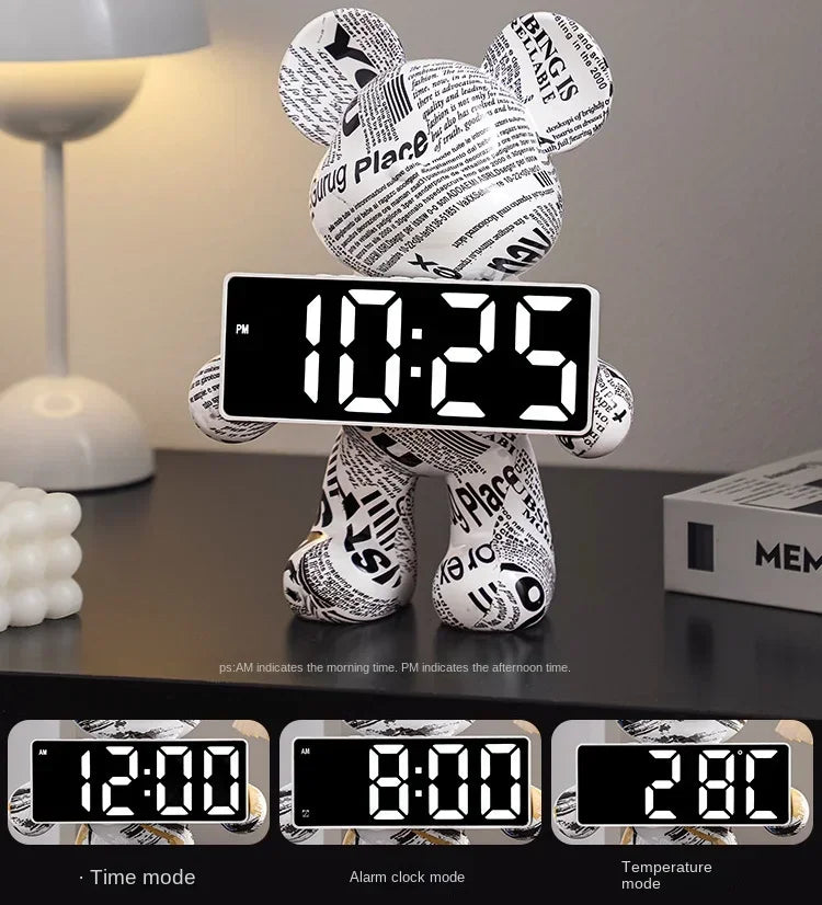 Digital Desk Clock Bear Desktop LED Nordic Electronic Table Clock Display Luxury Clocks Bedroom Aesthetic Decoration Room Gift