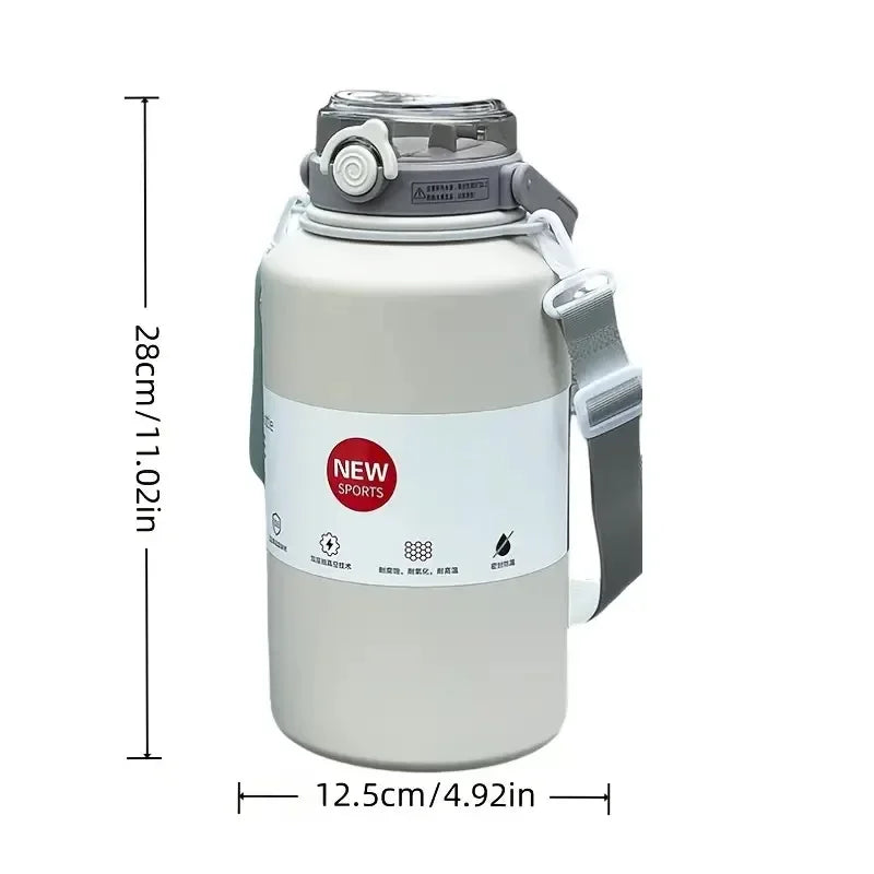 2L/ 67.63oz Large Capacity Stainless Steel Insulated Tumbler with Handle, Ice-Keeping and Thermal Straw, Sports Water Bottle
