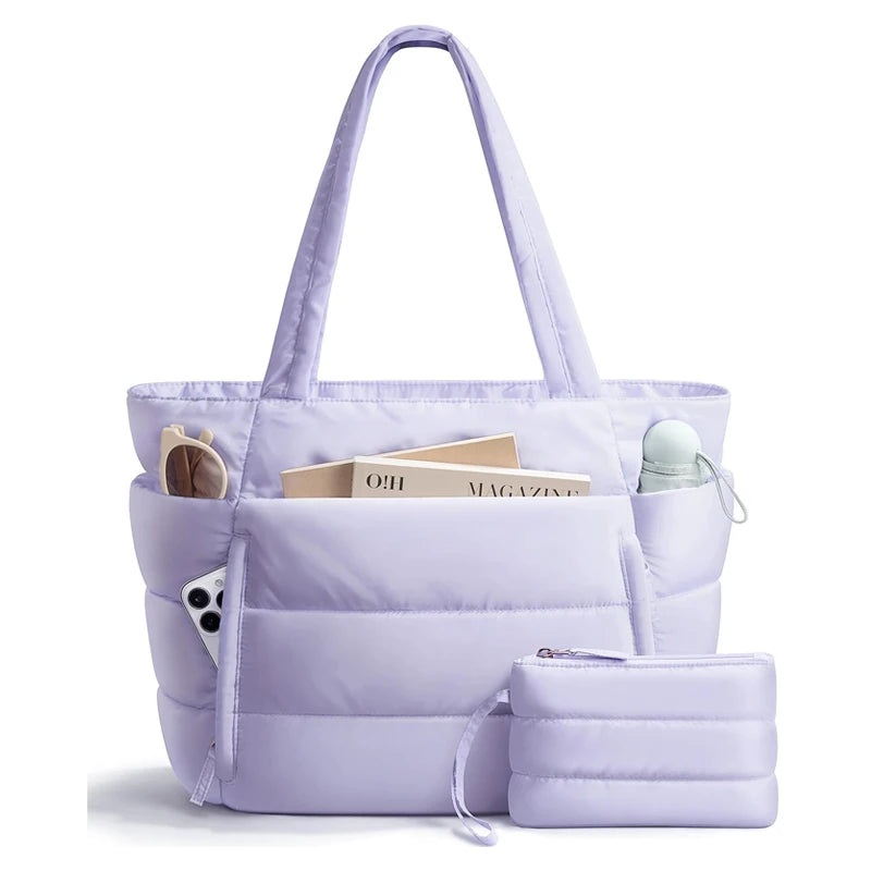 Tote Bag for Women, Lightweight Puffy Tote Bag with Compartments Shoulder Bag Handbag for Travel, Work, Gym