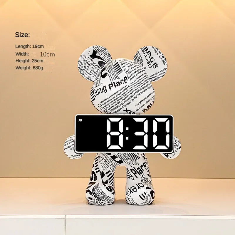 Digital Desk Clock Bear Desktop LED Nordic Electronic Table Clock Display Luxury Clocks Bedroom Aesthetic Decoration Room Gift