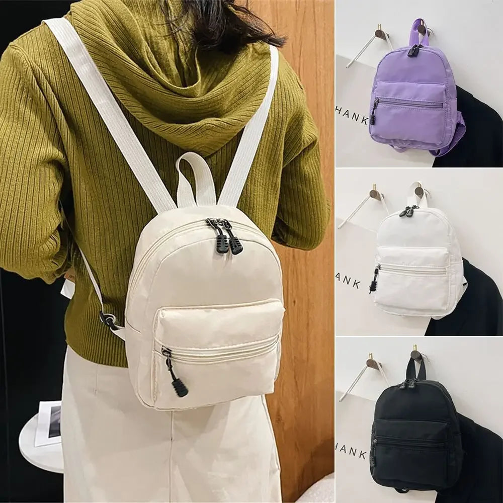 Teen Girls Casual Nylon Female Bag Mini Backpacks White Rucksack Small School Bags