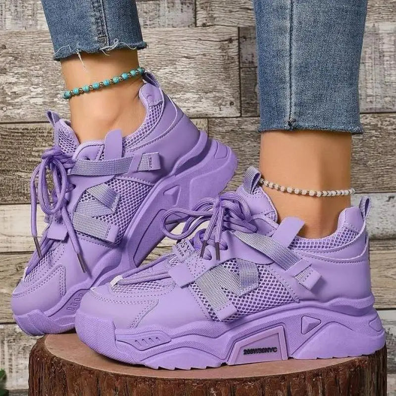 Purple Platform Sneakers for Women Breathable Mesh Casual Shoes White Thick Sole Sneakers Woman Luxury Designer Women Sneakers