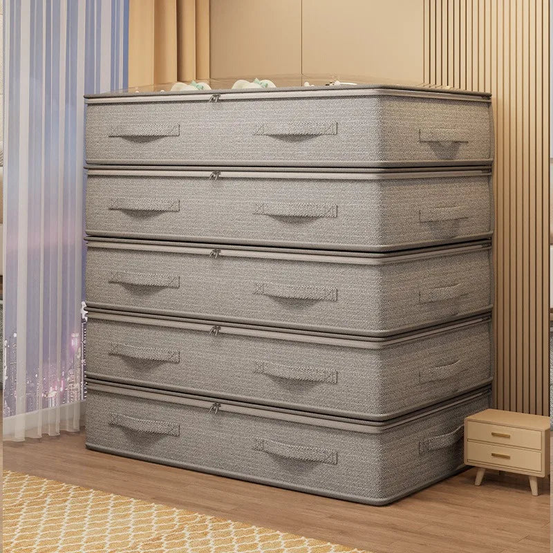 Large Under-Bed Storage Boxes,Stackable Durable Non-Woven Fabric Clothes Organizer Bins , for Bedroom Wardrobe Organization