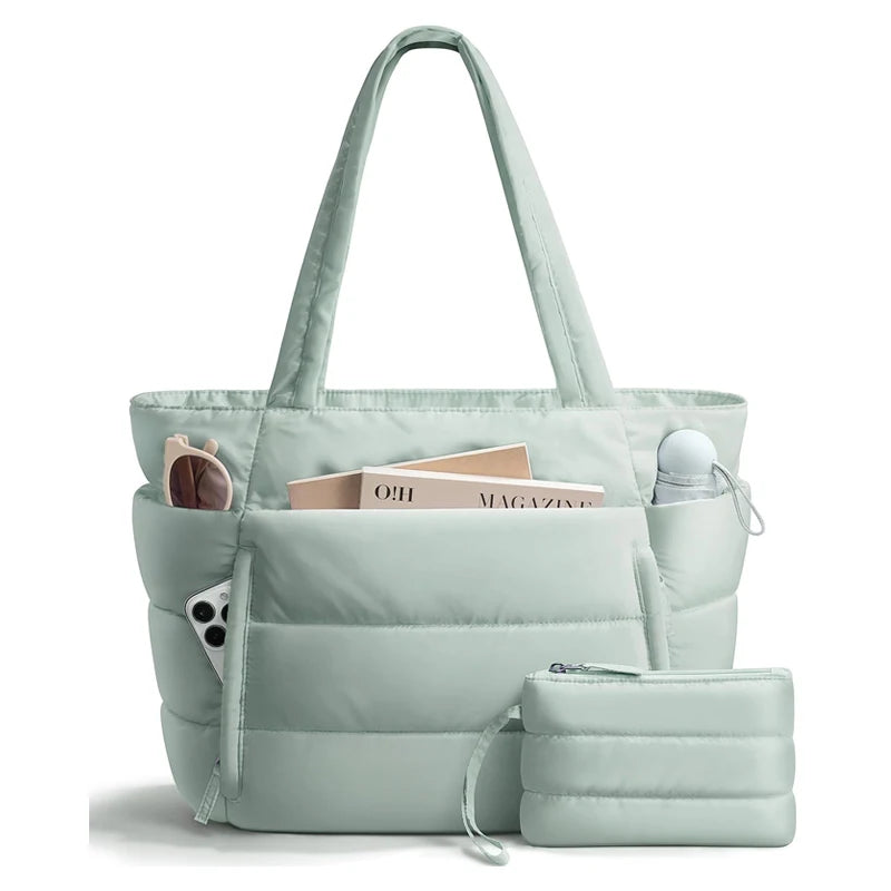 Tote Bag for Women, Lightweight Puffy Tote Bag with Compartments Shoulder Bag Handbag for Travel, Work, Gym