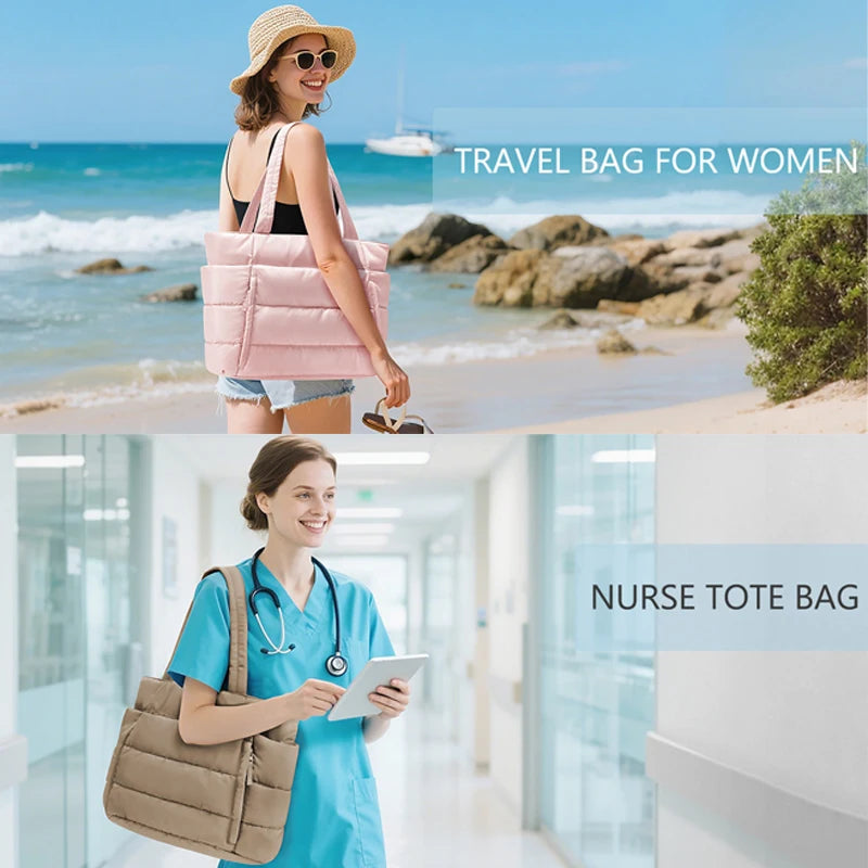 Tote Bag for Women, Lightweight Puffy Tote Bag with Compartments Shoulder Bag Handbag for Travel, Work, Gym