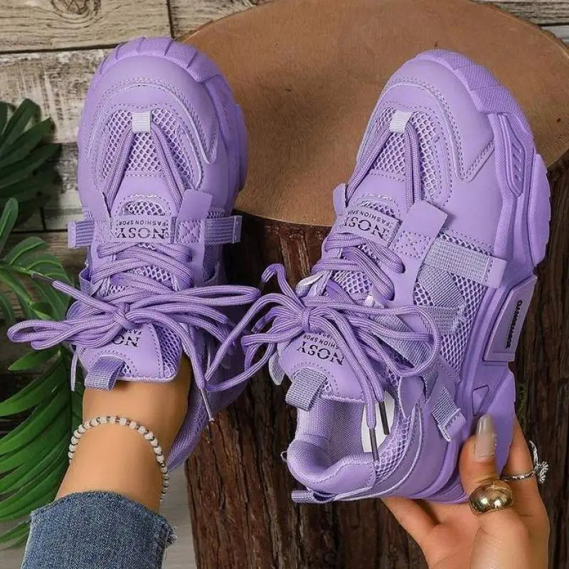 Purple Platform Sneakers for Women Breathable Mesh Casual Shoes White Thick Sole Sneakers Woman Luxury Designer Women Sneakers
