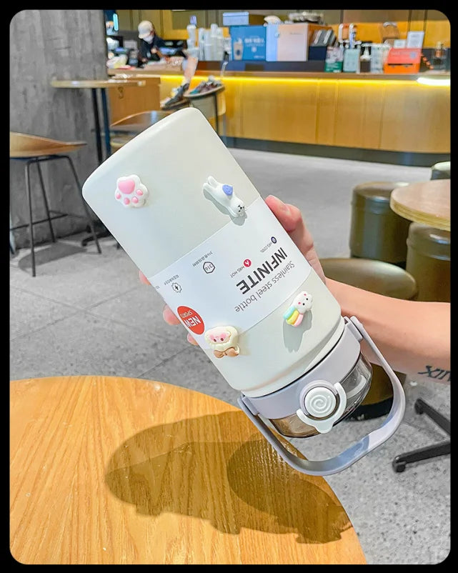 2L/ 67.63oz Large Capacity Stainless Steel Insulated Tumbler with Handle, Ice-Keeping and Thermal Straw, Sports Water Bottle