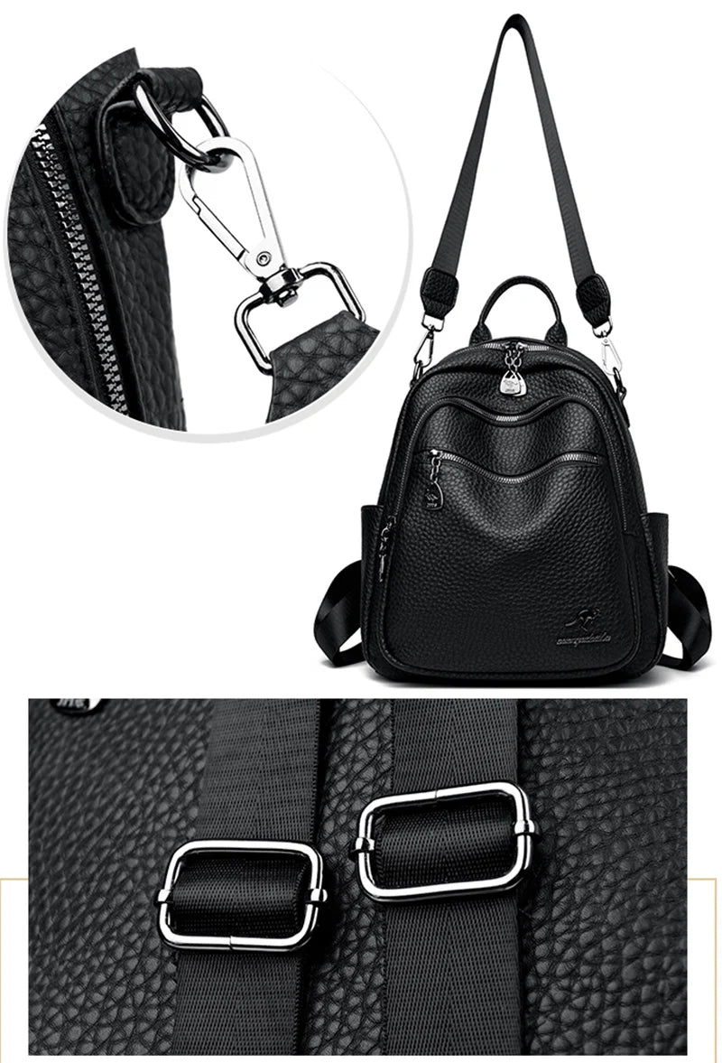 2025 Waterproof Leather Women Backpack Anti-theft Backpacks Shoulder Bags for Teenager Girls Large Capacity Travel School Bag
