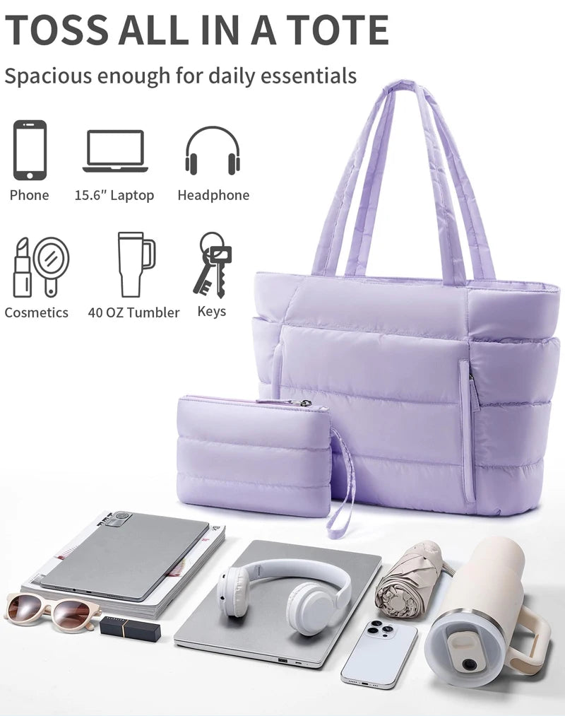 Tote Bag for Women, Lightweight Puffy Tote Bag with Compartments Shoulder Bag Handbag for Travel, Work, Gym