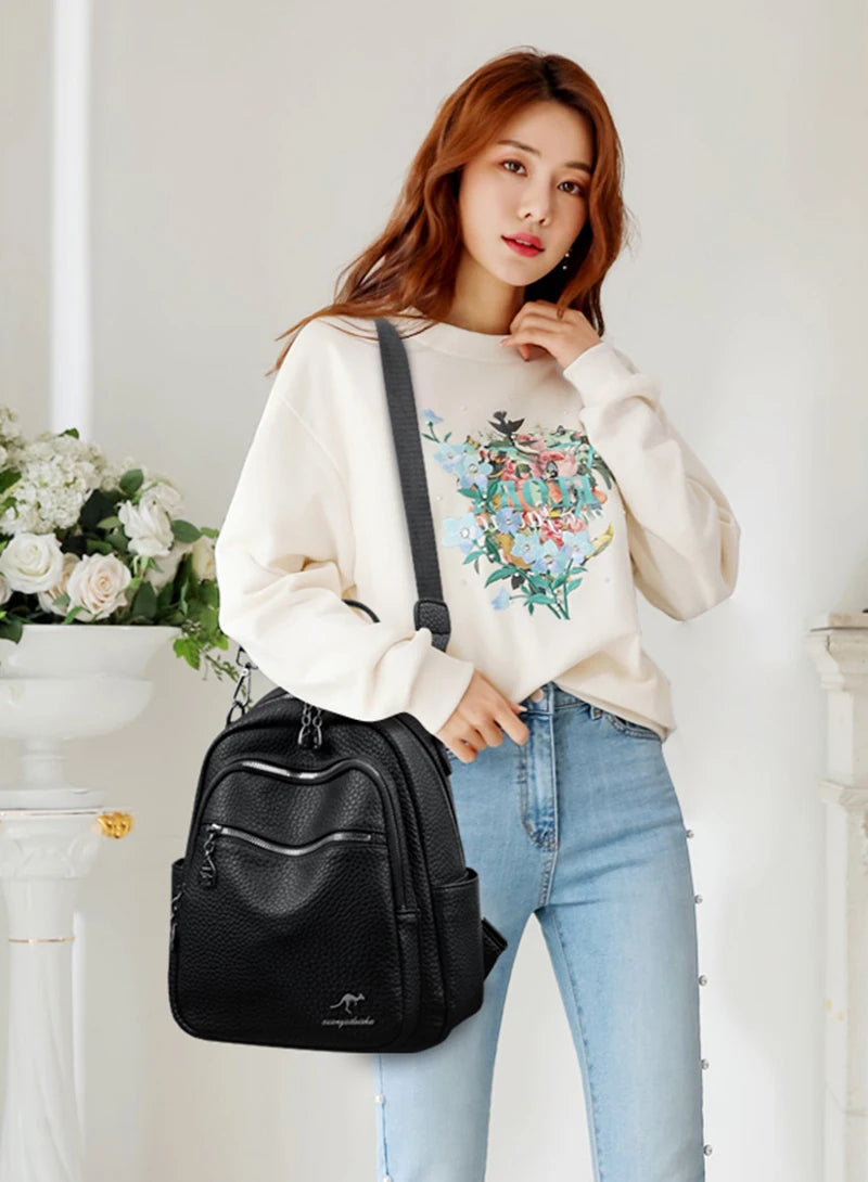 2025 Waterproof Leather Women Backpack Anti-theft Backpacks Shoulder Bags for Teenager Girls Large Capacity Travel School Bag
