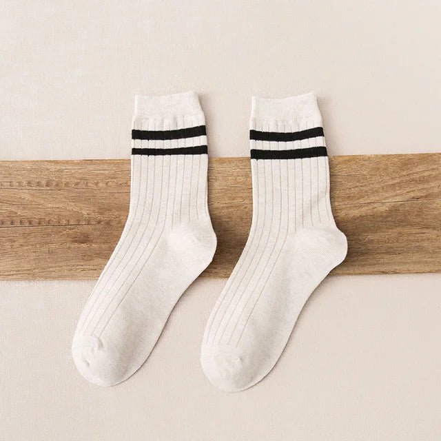 Men Socks 100 Cotton Fashion Black White Stripe Crew Mens Sock Sports High Skateboard Streetwear Happy Long Sox Short Crew Socks