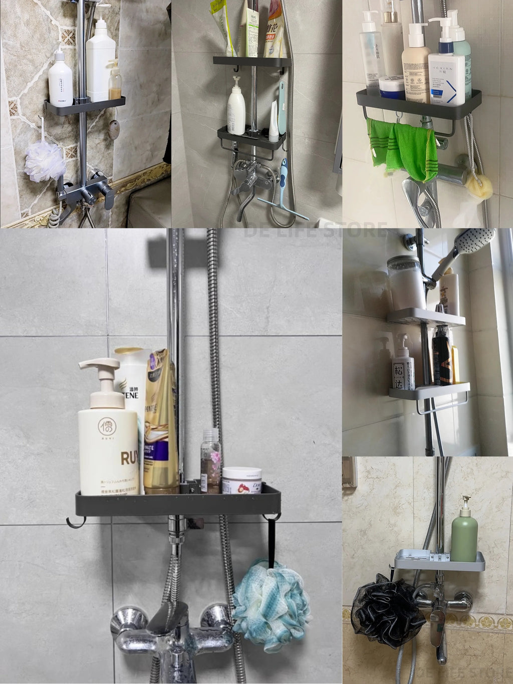 1/2PCS Punch-Free Shower Caddy With Towel Rod Bathroom Shelf Shampoo Soap Holder Shower Tray For Toilet Bathroom Organizer